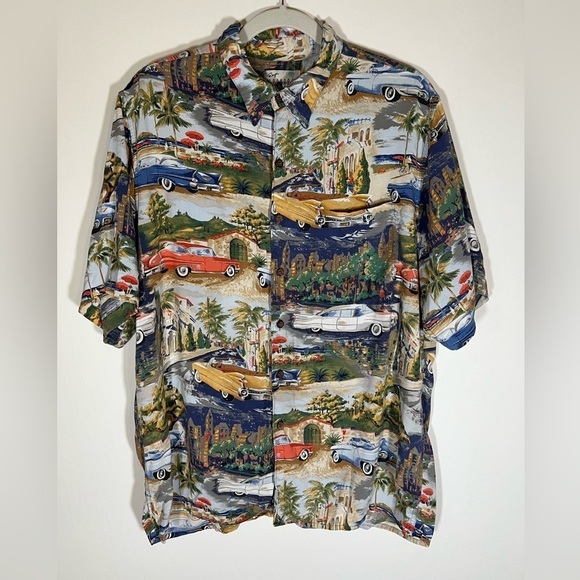 reyn spooner Other - Vintage 90s Reyn Spooner classic 50s cars hawaiian rayon shirt sz L resortwear